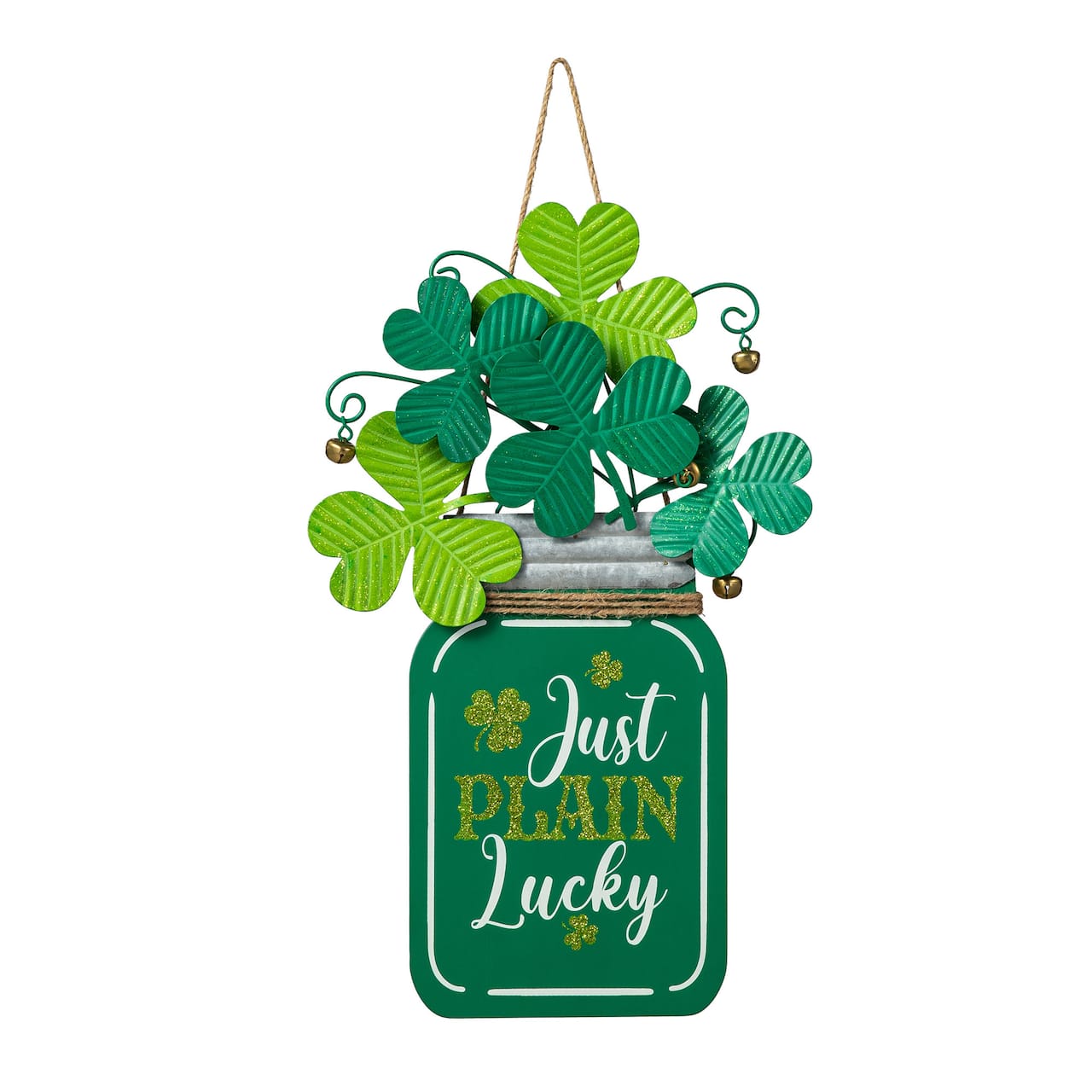 Glitzhome® 16" St. Patrick's Wooden Mason Jar with Shamrock Door Hanger